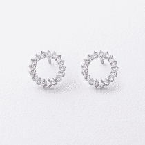 обзорное фото Золотые серьги-пусеты круглые с бриллиантами 040979  Золотые серьги с бриллиантами