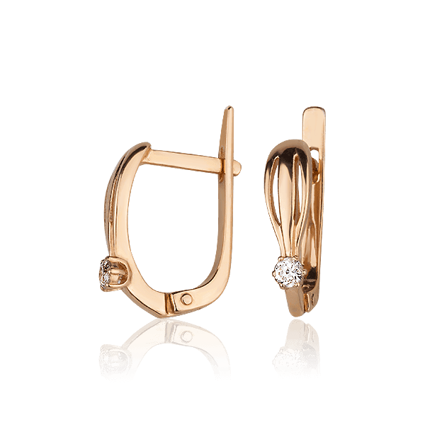 Золотые серьги с фианитом на английской застежке Золотые серьги с фианитом на английской застежке