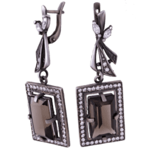 обзорное фото Серебряные серьги с раухтопазом 925  Серебряные серьги с камнями