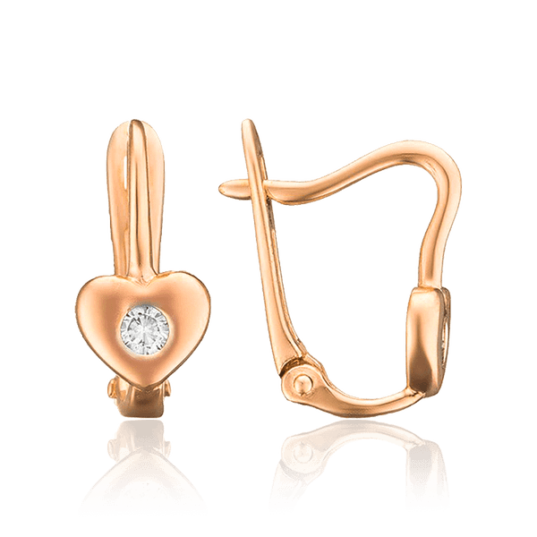 Золотые серьги для девочки Сердечко с фианитом 035840 детальное изображение ювелирного изделия Золотые серьги сердечки