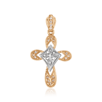 обзорное фото Золотой крестик с цирконием 1,4,0144  Декоративные золотые крестики