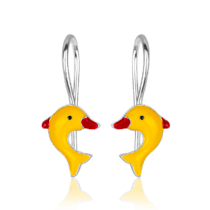 обзорное фото Серебряные серьги в форме дельфинчика с эмалью желтой 925 проба 037630  Подарок дочке