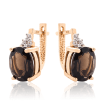 обзорное фото Сережки с крупным раухтопазом в красном золоте 034589  Золотые серьги