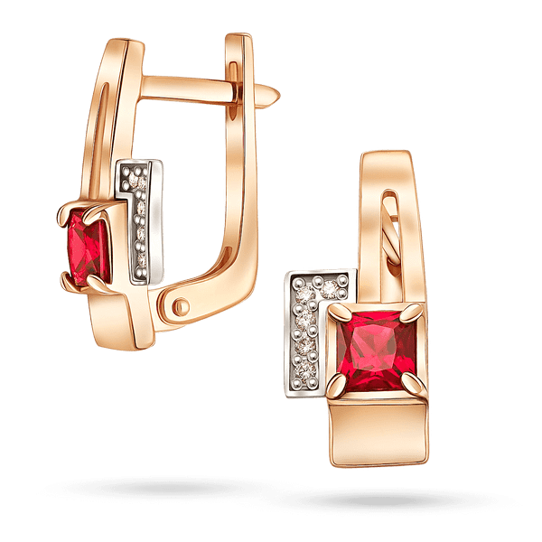 Золотые серьги с большим камешком рубин и дорожкой из бриллиантов в форме буквы "г" 040313 детальное изображение ювелирного изделия Золотые серьги с рубином Золотые серьги с большим камешком рубин и дорожкой из бриллиантов в форме буквы "г" 040313 детальное изображение ювелирного изделия Золотые серьги с рубином
