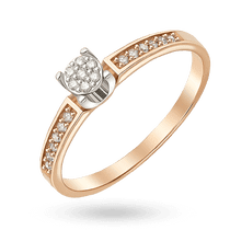 обзорное фото Золотое кольцо с центральной композицией из белого золота, инкрустированное бриллиантами 040874  Золотые кольца с бриллиантами