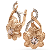 обзорное фото Серьги золотые с морганитом Цветок 034370 Золотые серьги с морганитом обзорное фото Серьги золотые с морганитом Цветок 034370  Золотые серьги с морганитом