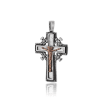 обзорное фото Православный крестик из серебра с золотым Распятием 030621  Серебряные подвески крестики