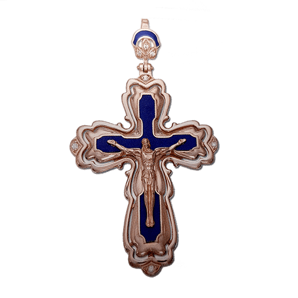 Золотой крестик с синей эмалью 031581 детальное изображение ювелирного изделия Декоративные золотые крестики Золотой крестик с синей эмалью 031581 детальное изображение ювелирного изделия Декоративные золотые крестики