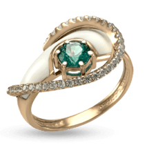 обзорное фото Золотое кольцо с эмалью и фианитами "Весна" 038086  Эксклюзивные кольца из золота