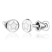 обзорное фото Серебряные пусеты Звездочка с белой эмалью 035111  Серебряные серьги
