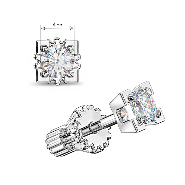 Изысканные серьги-пусеты в белом золоте 585 пробы с круглым бриллиантом (4 см) в массивных квадратных крапанах на застежке шестеренке купить Изысканные серьги-пусеты в белом золоте 585 пробы с круглым бриллиантом (4 см) в массивных квадратных крапанах на застежке шестеренке купить