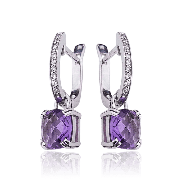 Сережки з білого золота з квадратним аметистом Адріана 034598 детальне зображення ювелірного виробу Сережки з білого золота з квадратним аметистом Адріана 034598 детальне зображення ювелірного виробу