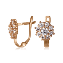 обзорное фото Золотые серьги цветочки с фианитами 024383  Серьги с камнями