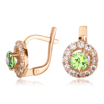 обзорное фото Золотые серьги с хризолитом и фианитами 036153 Золотые серьги с хризолитом обзорное фото Золотые серьги с хризолитом и фианитами 036153  Золотые серьги с хризолитом