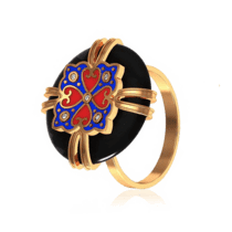 обзорное фото Золотое кольцо с агатом фианитом и разноцветной эмалью 028649  Золотые кольца с агатом