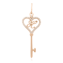 обзорное фото Позолоченный кулон-ключ с буквой "Н" с фианитами 024786  Серебряные подвески буквы