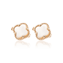 обзорное фото Золотые серьги клевер с перламутром 029270  Золотые серьги с перламутром