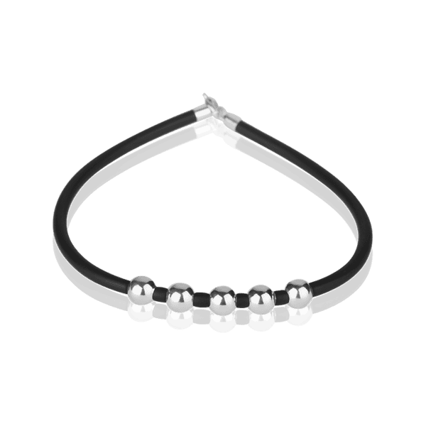 Серебряный браслет с каучуком Шарики 028450 детальное изображение ювелирного изделия Серебряные женские браслеты