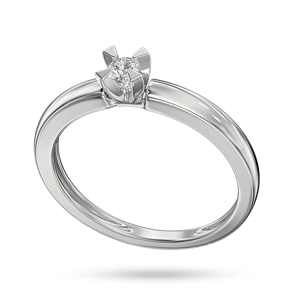 Тонка каблучка у білому золоті 585 проби з діамантом в масивних крапанах купити