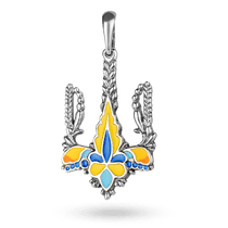 оглядове фото Срібний кулон Тризуб з синьо-жовтою емаллю 040681
