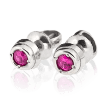 обзорное фото Сережки пусеты с рубином в белом золоте 036757 Золотые серьги обзорное фото Сережки пусеты с рубином в белом золоте 036757  Золотые серьги