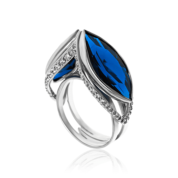 Шикарное серебряное кольцо с синими фианитами Маркиз 034982 детальное изображение ювелирного изделия Серебряные кольца Шикарное серебряное кольцо с синими фианитами Маркиз 034982 детальное изображение ювелирного изделия Серебряные кольца