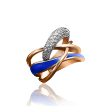 обзорное фото Золотое кольцо с фианитами и синей эмалью 030840  Эксклюзивные кольца из золота