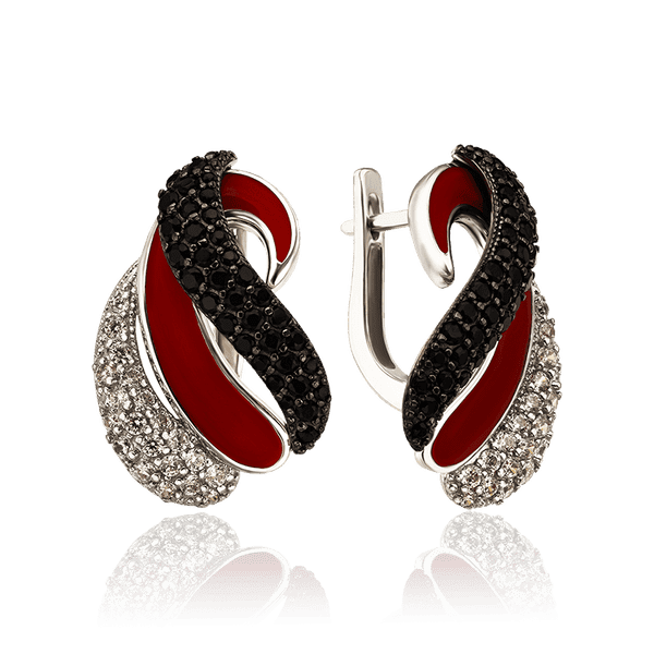 Серебряные серьги с фианитами и красной эмалью 034193 детальное изображение ювелирного изделия Серебряные серьги Серебряные серьги с фианитами и красной эмалью 034193 детальное изображение ювелирного изделия Серебряные серьги