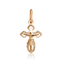 обзорное фото Детский крестик из комбинированного золота с Распятием 035708  Золотые подвески