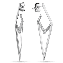 обзорное фото Серебряные серьги треугольной формы на закрутке с фианитами 038126 Серебряные серьги с камнями обзорное фото Серебряные серьги треугольной формы на закрутке с фианитами 038126  Серебряные серьги с камнями