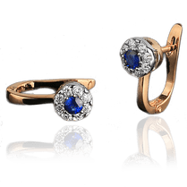 обзорное фото Серьги из красного золота с сапфиром и бриллиантами  023131 Золотые серьги с сапфиром обзорное фото Серьги из красного золота с сапфиром и бриллиантами  023131  Золотые серьги с сапфиром