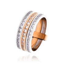 обзорное фото Тройное кольцо с фианитами в комбинированном золоте 032668  Золотые кольца