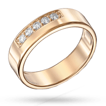 обзорное фото Кольцо в красном золоте с тоненькой дорожкой из бриллиантов на пол ширины кольца 040430  Золотые кольца с бриллиантами