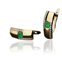 обзорное фото Серьги с изумрудами и бриллиантами 023128  Золотые серьги с изумрудами