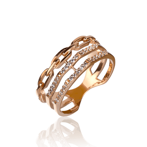 Тройное золотое кольцо с фианитами 030755 детальное изображение ювелирного изделия Золотые кольца с фианитом Тройное золотое кольцо с фианитами 030755 детальное изображение ювелирного изделия Золотые кольца с фианитом