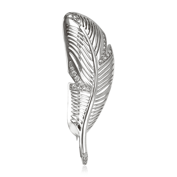 Срібна брошка Пір'їна з фіанітами 034790 детальне зображення ювелірного виробу