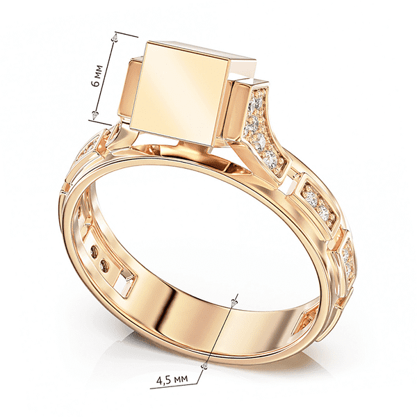 Изысканное кольцо Куб в красном золоте, инкрустированное фианитами