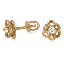 обзорное фото Серьги с красного золота с бриллиантами 023064  Золотые серьги с бриллиантами