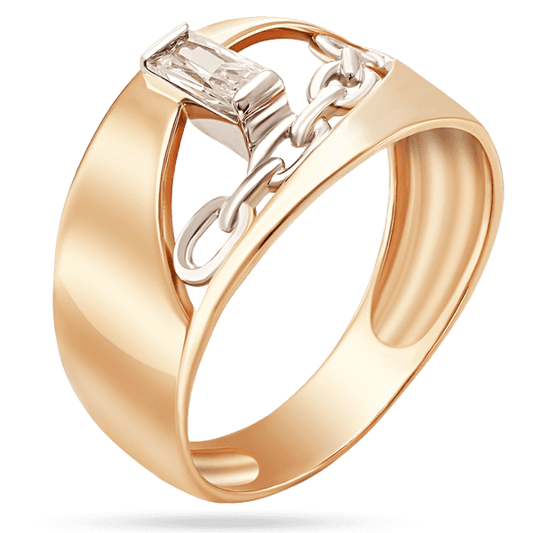 Кольцо в комбинированном золоте с прямоугольным белым фианитаом 039264 детальное изображение ювелирного изделия Золотые кольца с фианитом Кольцо в комбинированном золоте с прямоугольным белым фианитаом 039264 детальное изображение ювелирного изделия Золотые кольца с фианитом