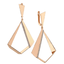 обзорное фото Серьги подвески золотые Геометрия с фианитами 034719 Золотые серьги обзорное фото Серьги подвески золотые Геометрия с фианитами 034719  Золотые серьги