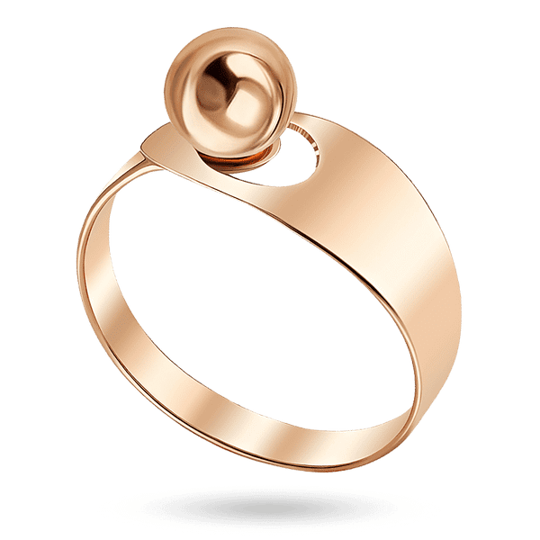 Кольцо с красного золота с акцентом на гладком обьемном шарике, расположенном на широкой основе с элегантным вырезом  Кольцо с красного золота с акцентом на гладком обьемном шарике, расположенном на широкой основе с элегантным вырезом