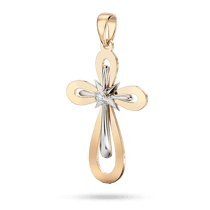 обзорное фото Подвес в красном и белом золоте Двойной крест со звездой и центральным бриллиантом 040465  Декоративные золотые крестики