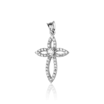 обзорное фото Серебряный декоративный крестик с фианитами 027657  Серебряные подвески крестики