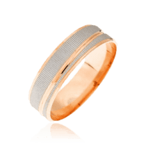 обзорное фото Золотое обручальное кольцо из красного и белого золота с насечками 036701  Золотые кольца