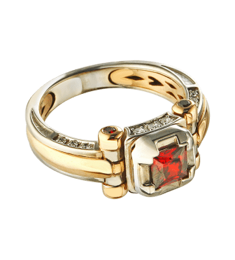 Золотая мужская печатка с фианитами 026482 фото Золотая мужская печатка с фианитами 026482 фото