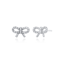 обзорное фото Серьги гвоздики из белого золота Бантик с бриллиантами 029821  Золотые серьги