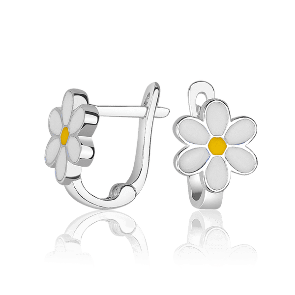 Серебряные детские серьги белые ромашки с эмалью 925 пробы 037588 детальное изображение ювелирного изделия Детские серебряные серьги  Серебряные детские серьги белые ромашки с эмалью 925 пробы 037588 детальное изображение ювелирного изделия Детские серебряные серьги