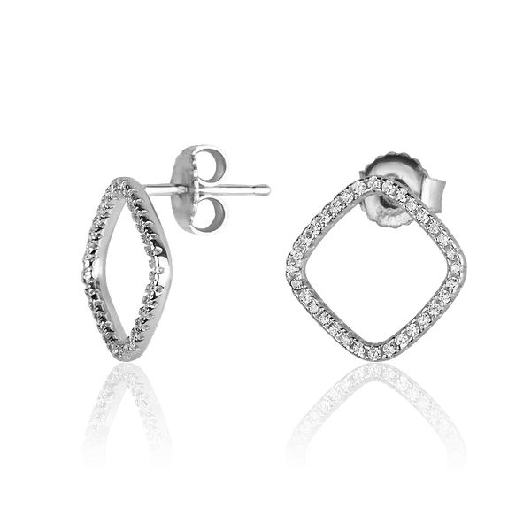 Серебряные серьги-гвоздики Ромб с фианитами 027377 детальное изображение ювелирного изделия Серебряные серьги с камнями Серебряные серьги-гвоздики Ромб с фианитами 027377 детальное изображение ювелирного изделия Серебряные серьги с камнями