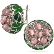 обзорное фото Серебряные серьги с улекситом, эмалью и фианитом 034329  Серебряные серьги с камнями