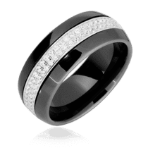 обзорное фото Серебряное кольцо из керамики с фианитами 024836  Серебряные кольца с фианитом